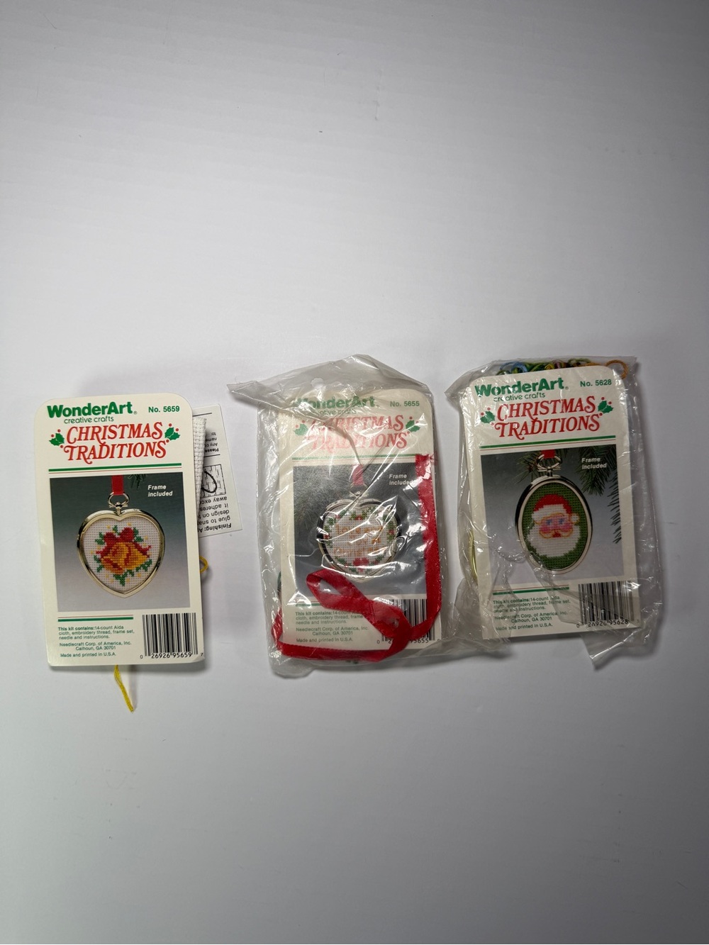 Vintage WonderArt Christmas Traditions Cross Stitch Ornament Kits - 3 sets